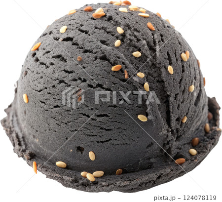 A Decadent Scoop of Velvety Black Sesame Ice Cream with Shimmering Speckles of Flavor 124078119