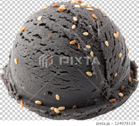 A Decadent Scoop of Velvety Black Sesame Ice Cream with Shimmering Speckles of Flavor 124078119