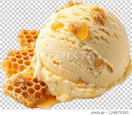 Delightful Scoop of Honeycomb Ice Cream with Tempting Texture and Flavor 124078163