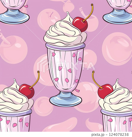 Ice Cream Sundae with Cherry Seamless Pattern Ice Cream Sundae with Cherry Seamless Pattern 124078238