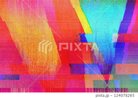 Vibrant Glitch Art Pattern in Neon Red, Blue, Yellow for 90s, Y2K Aesthetic Vibrant Glitch Art Pattern in Neon Red, Blue, Yellow for 90s, Y2K Aesthetic 124078265