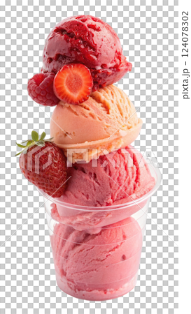 A Variety of Pink and Red Ice Cream Flavors 124078302