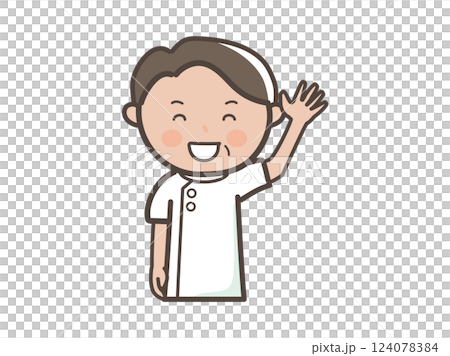 一位男按摩師微笑著揮手的上身插圖 124078384