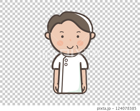 微笑的男性按摩師的上身插圖。 124078385