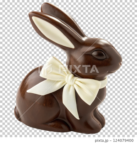 Artful Chocolate Bunny Confection on White Background with Bow Artful Chocolate Bunny Confection on White Background with Bow 124079400