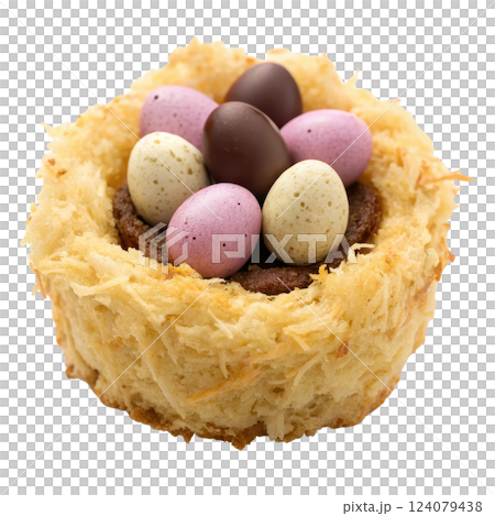Delectable Coconut Nest with Festive Easter Eggs Delectable Coconut Nest with Festive Easter Eggs 124079438