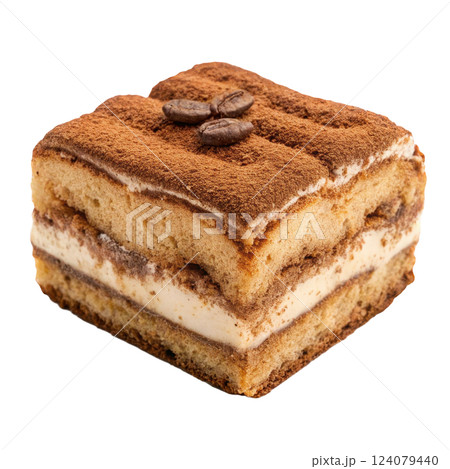 Delectable Tiramisu Cake with Creamy Layers and Cocoa Dusting 124079440