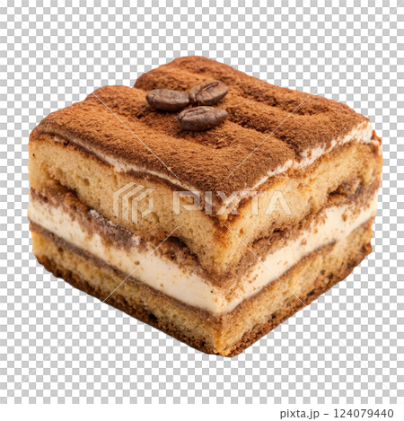Delectable Tiramisu Cake with Creamy Layers and Cocoa Dusting 124079440
