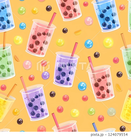 Colorful Bubble Tea Seamless Pattern 124079554