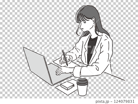 使用筆記型電腦和筆記本學習和工作的女性 - 商業、學習和遠端工作的圖片(向量) 使用筆記型電腦和筆記本學習和工作的女性 - 商業、學習和遠端工作的圖片(向量) 124079831