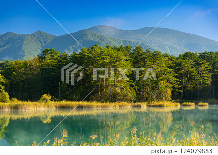 磐梯朝日国立公園　五色沼自然探勝路ハイキングコースより望む弁天沼と西吾妻山の風景 124079883