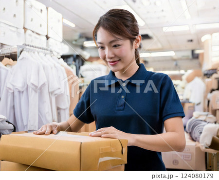 工場で梱包する女性 工場で梱包する女性 124080179