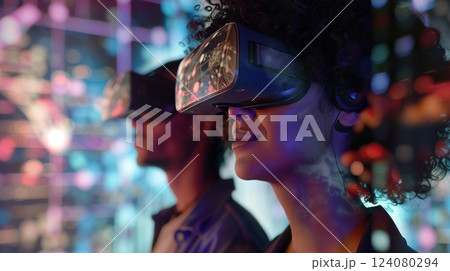 A dynamic VR experience where users' choices shape the narrative, showing deep engagement and excitement. 124080294