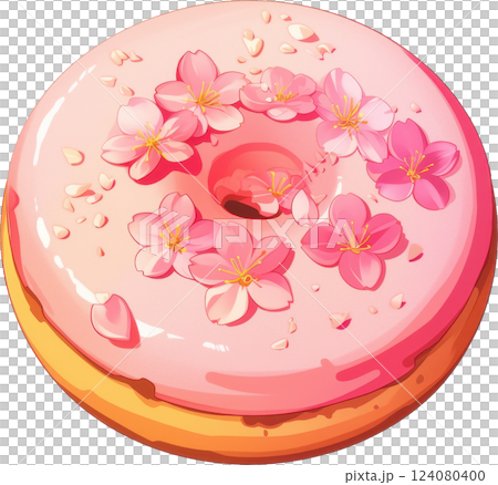 Delectable Kawaii Inspired Donut with Floral and Vibrant Pink Frosting Delectable Kawaii Inspired Donut with Floral and Vibrant Pink Frosting 124080400