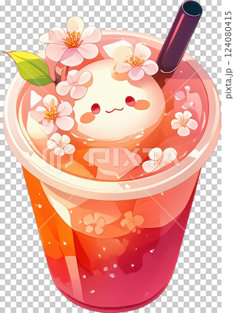 Kawaii Drink with Floral Garnishes and Vibrant Colors in Glass Kawaii Drink with Floral Garnishes and Vibrant Colors in Glass 124080415