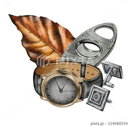 Watch, Cufflinks, and Cigar Cutter 124080554