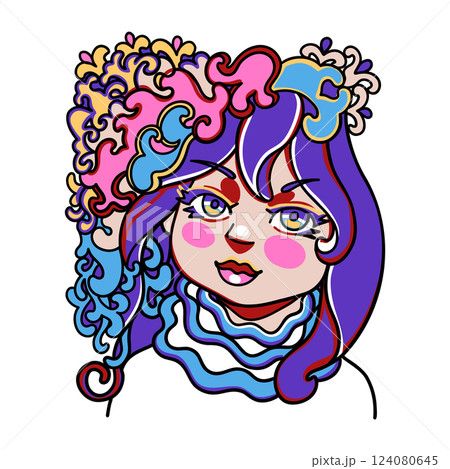 Young woman portrait surrounded by swirling decorative floral elements 124080645