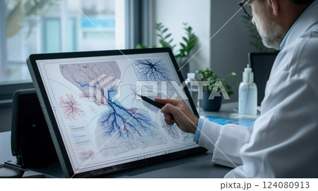 In a cozy corner of the lab, a researcher uses a digital pen on a touchscreen, unraveling brain mysteries. In a cozy corner of the lab, a researcher uses a digital pen on a touchscreen, unraveling brain mysteries. 124080913