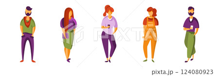 Stylish Man and Woman Character in standing Pose Vector Set Stylish Man and Woman Character in standing Pose Vector Set 124080923