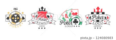 Poker Emblem and Label Design as Card Game Vector Set Poker Emblem and Label Design as Card Game Vector Set 124080983