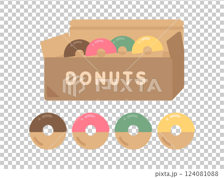 箱に入ったドーナツ　イラストセット 124081088