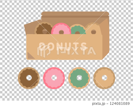 箱に入ったドーナツ イラストセット 箱に入ったドーナツ イラストセット 124081089
