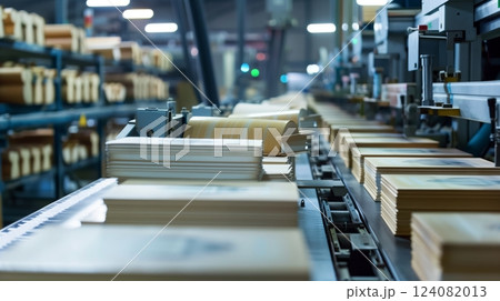 An automated press produces high-quality books with smooth precision, creating serene efficiency. 124082013