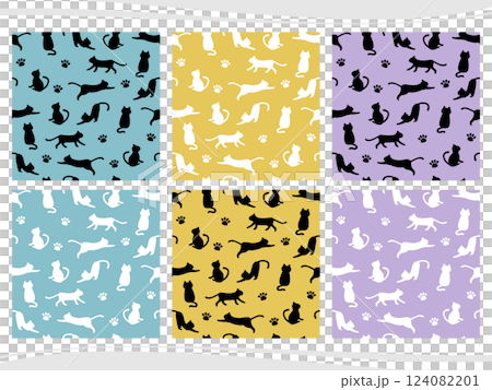 6 套無縫貓剪影圖案 124082201