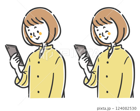 スマホを操作する若い女性 上半身 ベクター スマホを操作する若い女性 上半身 ベクター 124082530