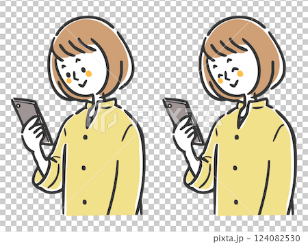 スマホを操作する若い女性 上半身 ベクター スマホを操作する若い女性 上半身 ベクター 124082530