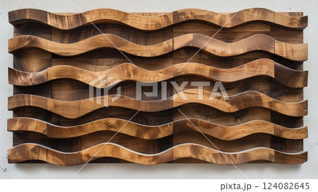 Tongue-and-groove boards form a wave pattern, symbolizing motion and energy, adding dynamic and vibrant fluidity. 124082645