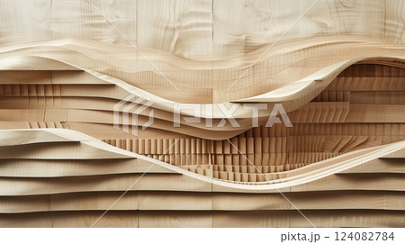 Tongue-and-groove boards form a wave, symbolizing motion and energy, evoking nature's fluidity and change. 124082784