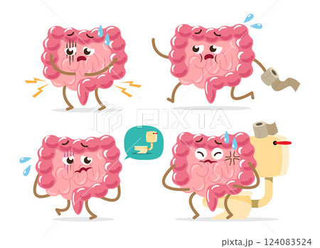 Collection of intestine cartoon characters have diarrhea . Vector . 124083524