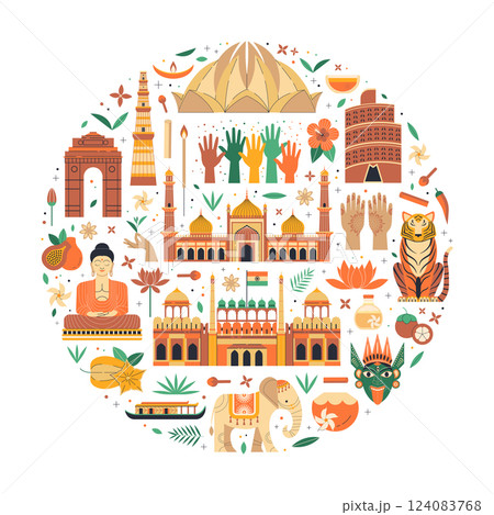 India Travel Card or Print in Circle Shape India Travel Card or Print in Circle Shape 124083768