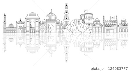 India Travel Line Banner with City Skyline India Travel Line Banner with City Skyline 124083777
