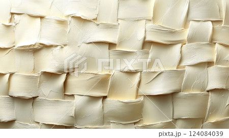 A detailed look at a creamy white woven texture created with paint, revealing a layered design that brings warmth and sophistication to indoor spaces. 124084039