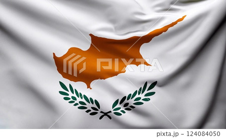 cyprus flag with folds with visible satin texture 124084050