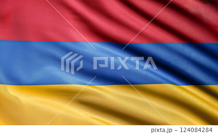 folded flag of Armenia with visible satin texture 124084284