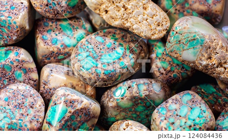 macro photo of chrysocolla stones with texture 124084436