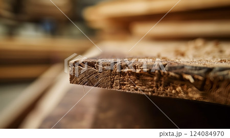 Macro shot of an intricately crafted wooden board with fine grain; blurred background highlights craftsmanship. Macro shot of an intricately crafted wooden board with fine grain; blurred background highlights craftsmanship. 124084970