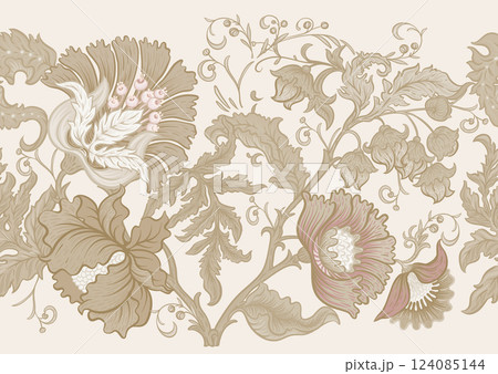 Fantasy flowers in retro, vintage, jacobean embroidery style. 124085144