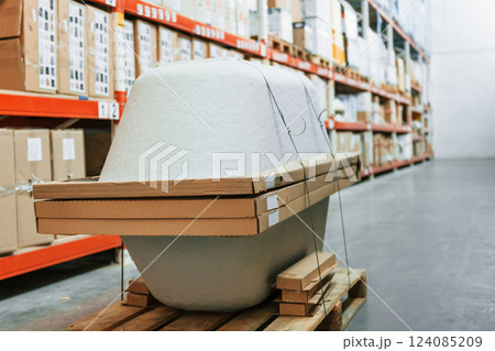 Packed order is in the storage with many of the boxes in it Packed order is in the storage with many of the boxes in it 124085209