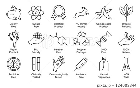 Cosmetic Icons, Product Certifications and Qualities Cosmetic Icons, Product Certifications and Qualities 124085844