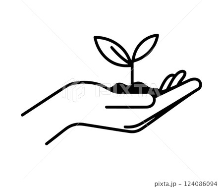 Plant sprout in the hand. hand of nature, cultivating growth and sustainability, Growth concept editable stroke outline icon isolated on transparent background flat vector illustration. 124086094