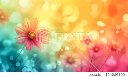 Colorful flowers bloom in a vibrant garden with a beautiful bokeh background 124086190