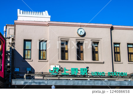 日本の東京都市景観 上野駅広小路口などを望む。新時代へ 日本の東京都市景観 上野駅広小路口などを望む。新時代へ 124086658