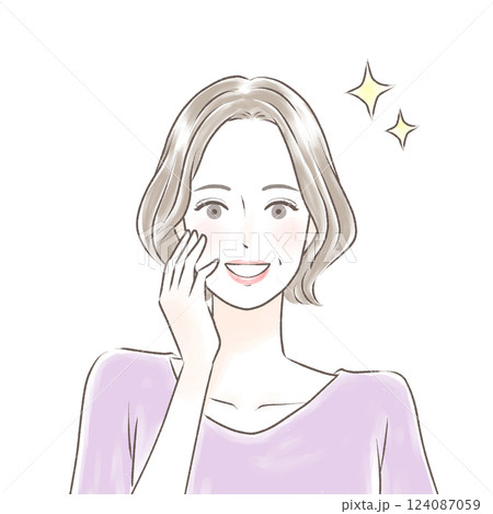 顔に手を当てて笑う綺麗なシニア女性　 124087059