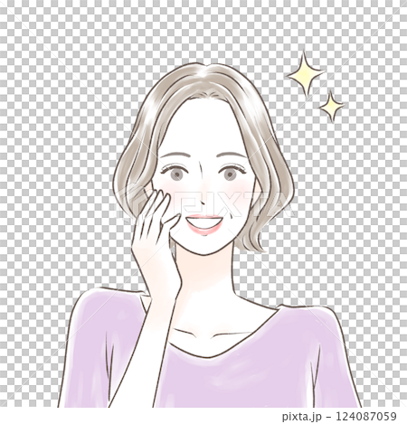 美麗的老年婦女雙手摀臉大笑 124087059