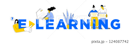E-Learning Concept with Online Education and Digital Courses 124087742