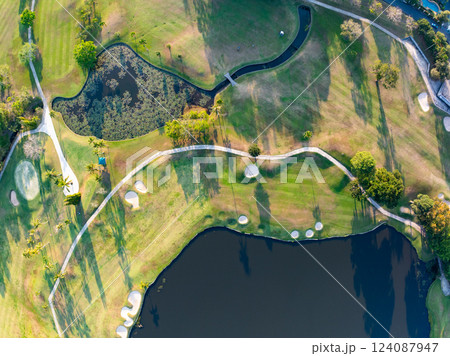 Aerial view green golf field in Kathu district Phuket Thailand Aerial view green golf field in Kathu district Phuket Thailand 124087947